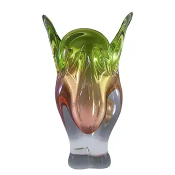 (image for) Chřibská #296/1/24 Green & Orange Glass Vase
