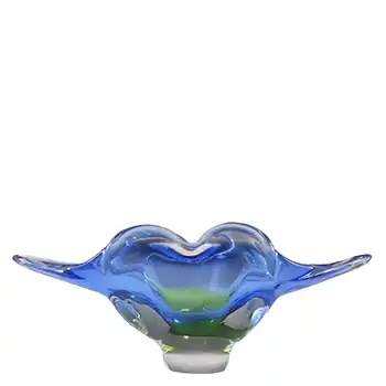 (image for) Chřibská Mid Century Czech Blue & Green Glass Bowl