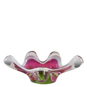 (image for) Chřibská #316/5/23 Czech Pink, White & Green Glass Ashtray Bowl