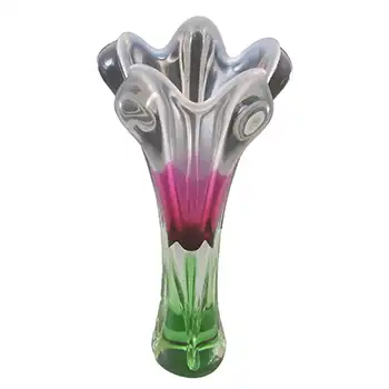 (image for) Chřibská #316/1/35 Czech Pink, White & Green Glass Vase