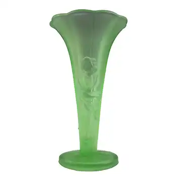 (image for) Art Deco Uranium Green Frosted Glass Oriental Lady Vase