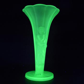 (image for) Art Deco Uranium Green Frosted Glass Oriental Lady Vase