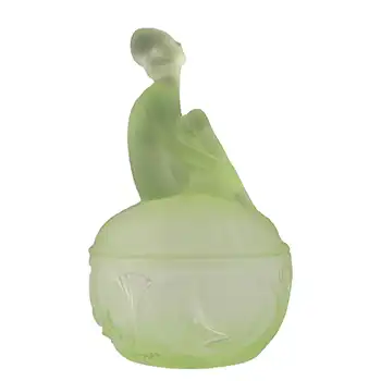 (image for) Sowerby Art Deco Uranium Green Glass 'Ladye' Powder Bowl