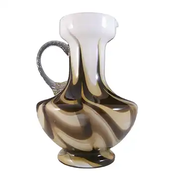 (image for) V.B. Opaline Florence Empoli Marbled White & Brown Glass Vase/Jug