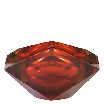 (image for) Murano Faceted Red & Amber Uranium Sommerso Glass Bowl