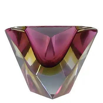 (image for) Murano Faceted Pink & Amber Sommerso Glass Triangle Block Bowl