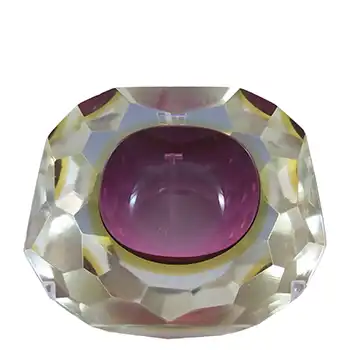 (image for) Large Murano Faceted Pink & Amber Sommerso Glass Block Bowl