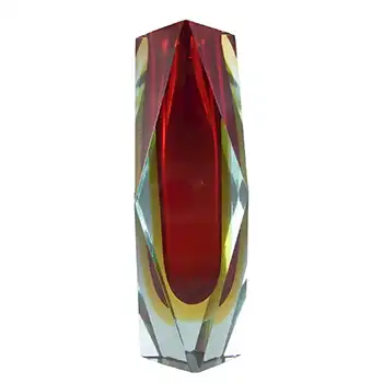 (image for) Murano Faceted Red & Amber Sommerso Glass 1950s Block Vase