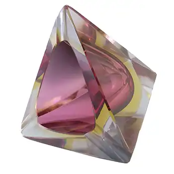 (image for) Murano Faceted Pink & Amber Sommerso Glass 1950's Block Bowl