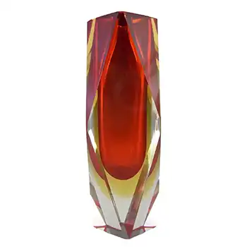 (image for) Murano Faceted Red & Amber Sommerso Glass Vintage Block Vase
