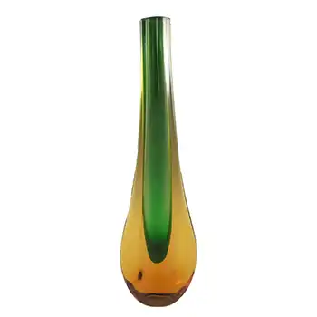 (image for) Galliano Ferro Murano Sommerso Green & Amber Glass Stem Vase