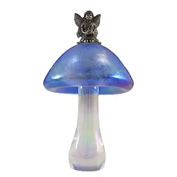 (image for) Heron Glass Blue Iridescent Mushroom & Fairy Sculpture