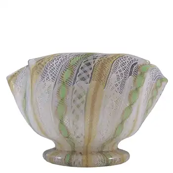 (image for) Salviati Murano Zanfirico & Aventurine Green & Yellow Glass Bowl