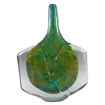 (image for) Mdina 'Blue Summer' Maltese Glass 'Fish' / 'Axe Head' Vase - Signed