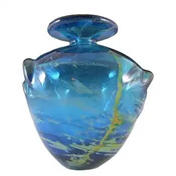 (image for) Mdina 'Blue Summer' Maltese Glass 'Pulled Ear' Vase - Signed