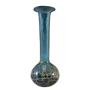 (image for) Mdina 'Blue Crizzle' Maltese Blue & Yellow Glass Vase - Signed & Labelled
