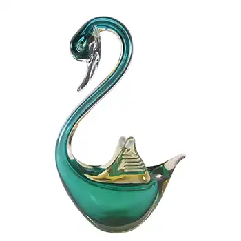 (image for) Murano Green & Amber Sommerso Glass Swan Figurine
