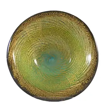 (image for) Murano/Venetian Spiral Gold Leaf Green Cased Glass Bowl