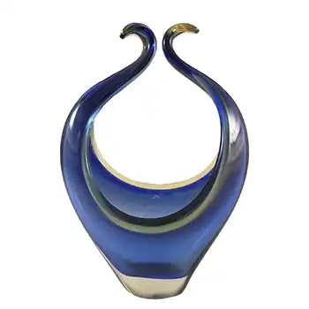 (image for) Murano Blue & Amber Organic Sommerso Glass Sculpture Bowl