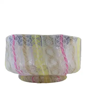 (image for) Salviati Murano Zanfirico & Aventurine Yellow & Pink Glass Finger Bowl
