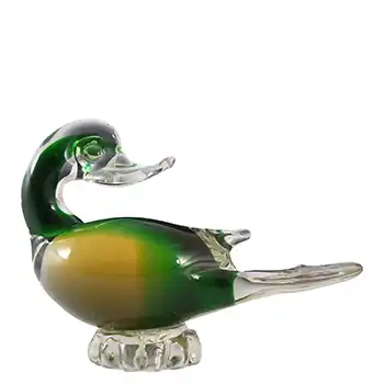 (image for) Murano Green & Amber Sommerso Glass Duck Figurine