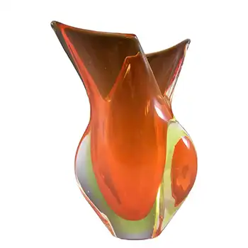 (image for) Murano Orangey Red & Uranium Yellow Sommerso Glass Vase
