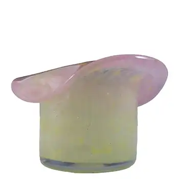 (image for) SIGNED Vasart Pink & Yellow Mottled Glass Posy Vase/Bowl B015