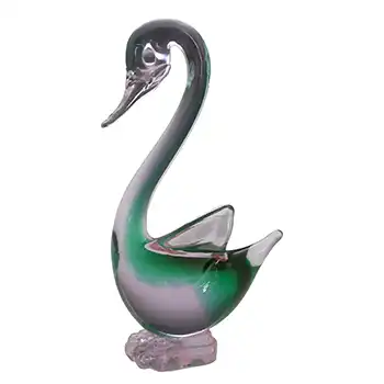 (image for) Murano Green & Lilac / Blue Neodymium Sommerso Glass Swan Figurine