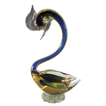 (image for) Murano Blue & Amber Sommerso Glass Swan Figurine