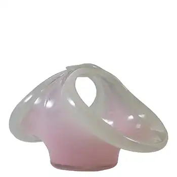 (image for) SIGNED Vasart Pink & Green Mottled Glass Basket Bowl B003