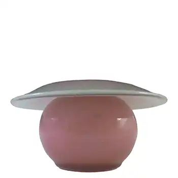 (image for) SIGNED Vasart Pink & Green Mottled Glass Posy Vase/Bowl V003