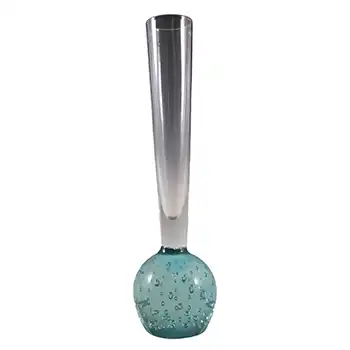 (image for) Scandinavian Blue Glass Stem Vase with Bubble Base