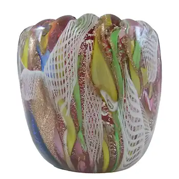 (image for) AVEM Murano Zanfirico Bizantino / Tutti Frutti Red Glass Vase