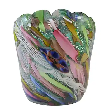 (image for) AVEM Murano Zanfirico, Silver Leaf + Aventurine Green Glass Vase