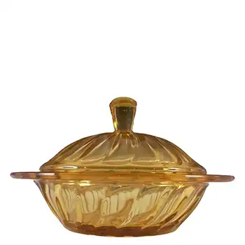 (image for) Bagley #3141 Art Deco Amber Glass Carnival Butter Dish