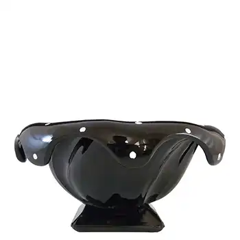 (image for) Bagley #3061 Art Deco Polkadot Black Glass 'Equinox' Posy Bowl