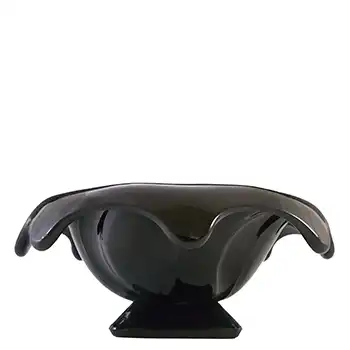 (image for) Bagley #3061 Art Deco Jetique Black Glass 'Equinox' Posy Bowl
