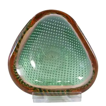 (image for) Ferro Italarts Murano Green & Amber Glass Bubble Bowl
