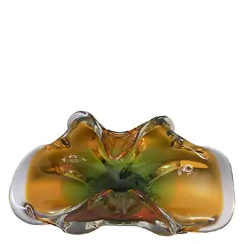 (image for) Chřibská Mid Century Czech Green & Orange Glass Bowl