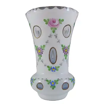 (image for) Crystalex Czech Enamelled Lilac & White Overlay / Cut Glass Vase