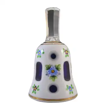 (image for) Crystalex Czech Enamelled Blue & White Overlay / Cut Glass Bell