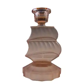 (image for) Art Deco 1930's Vintage Pink Glass Sailing Ship Candlestick