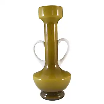 (image for) Empoli 1970's Italian Green & White Retro Cased Glass Vase