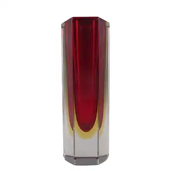 (image for) Murano Faceted Red & Amber Sommerso Glass Vintage Block Vase