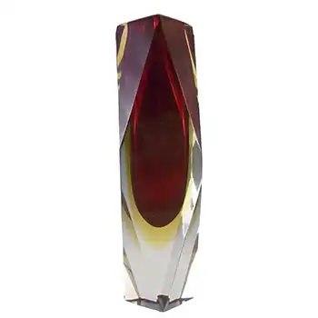 (image for) Murano Faceted Red & Amber Sommerso Glass 8 Inch Block Vase