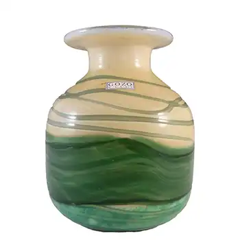 (image for) SIGNED Gozo Maltese Green & Cream Glass 'Springtime' Vase
