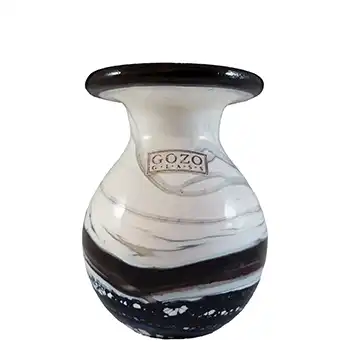 (image for) SIGNED + LABELLED Gozo Maltese Black & White Glass 'Noir' Vase