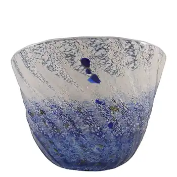 (image for) SIGNED Gusum Blue & White Swedish Glass Bowl by Milan Vobruba