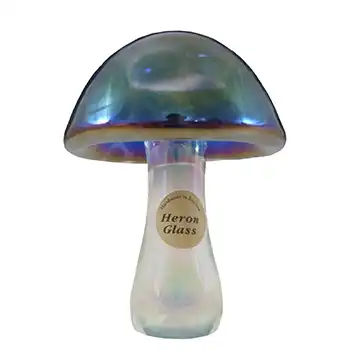 (image for) LABELLED Heron Glass Blue Iridescent Mushroom Sculpture