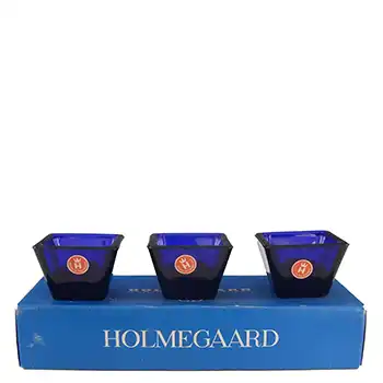 (image for) BOXED & LABELLED Holmegaard Set of 3 Blue Glass Candlesticks